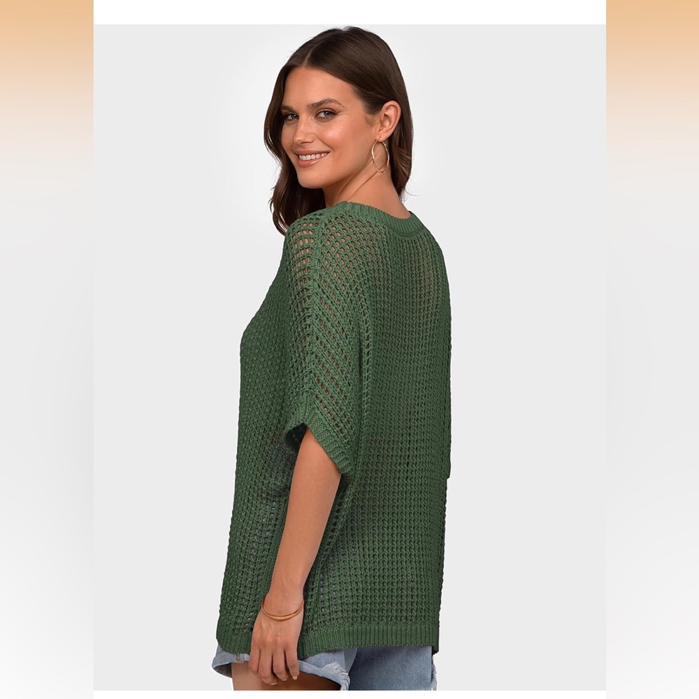 UHU crocheted short sleeve mesh Green Knit Sweater trendy top - Picture 9 of 15